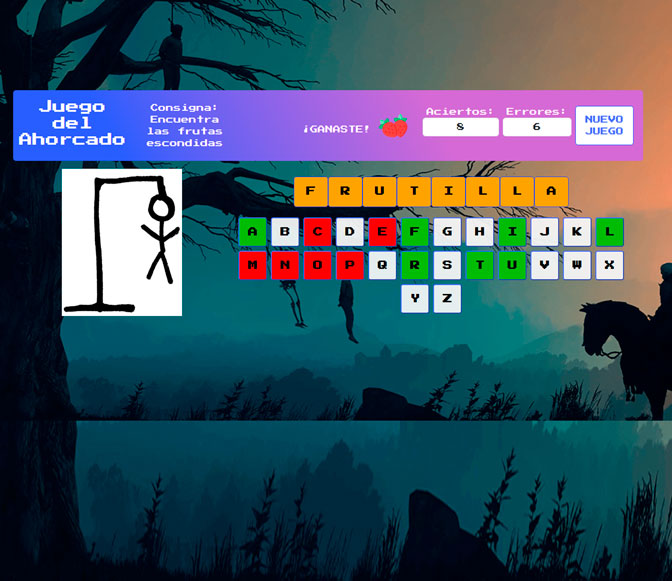 Portada de la página de juego de ahorcado en VUEJS